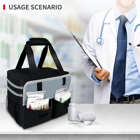 NENYX Portable Pill Bottle Organizer Bag, Double Layers Medicine Organizer Storage Bag with Lockable Zippers, Travel Medication Bag for Prescription Bottles and Medical Supplies,Red(Bag Only) in Saudi Arabia