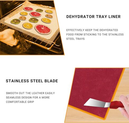 4 قطع من سجادات تجفيف السيليكون مع حافة و8 قطع من شبكة تجفيف السيليكون مع ملعقة مجانية - متوافقة مع Cosori CP267-FD، بطانة مربعة قابلة لإعادة الاستخدام لتجفيف الطعام لبيض اللحوم والفواكه (أحمر) in Kuwait