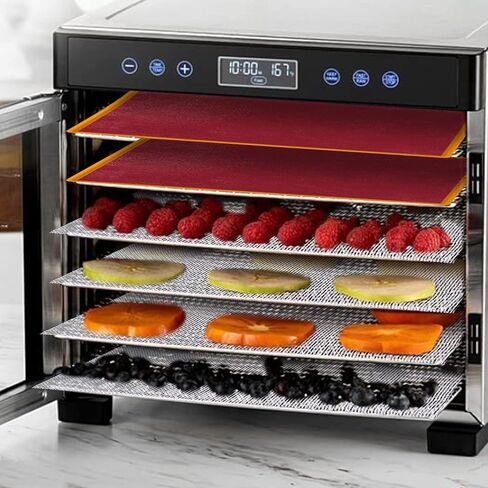 4 قطع من سجادات تجفيف السيليكون مع حافة و8 قطع من شبكة تجفيف السيليكون مع ملعقة مجانية - متوافقة مع Cosori CP267-FD، بطانة مربعة قابلة لإعادة الاستخدام لتجفيف الطعام لبيض اللحوم والفواكه (أحمر) in Kuwait