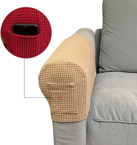 SXNING 2 Pcs Couch Arm Covers Polyester Anti- Slip Armchair Cover Armrest Cover for Chairs Sofa Stretch Armrest Covers Furniture Protector Washable Armchair Slipcovers (Ivory White with Pocket) in Saudi Arabia