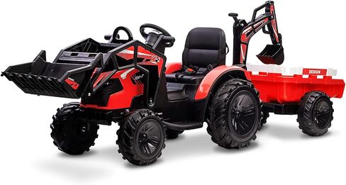 GAOMON 3 in 1 Kids Ride on Tractor, Excavator & Bulldozer, 24V Electric Vehicles w/Trailer, Shovel Bucket, Digger, Remote Control, EVA Tires, LED Lights, Kids Ride on Toys Car, Red in Saudi Arabia