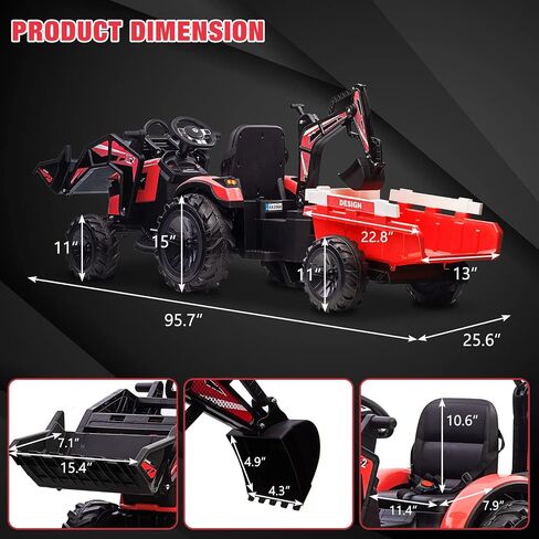 GAOMON 3 in 1 Kids Ride on Tractor, Excavator & Bulldozer, 24V Electric Vehicles w/Trailer, Shovel Bucket, Digger, Remote Control, EVA Tires, LED Lights, Kids Ride on Toys Car, Red in Saudi Arabia