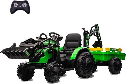 GAOMON 3 in 1 Kids Ride on Tractor, Excavator & Bulldozer, 24V Electric Vehicles w/Trailer, Shovel Bucket, Digger, Remote Control, EVA Tires, LED Lights, Kids Ride on Toys Car, Red in Saudi Arabia