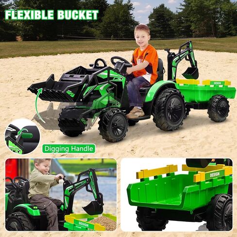 GAOMON 3 in 1 Kids Ride on Tractor, Excavator & Bulldozer, 24V Electric Vehicles w/Trailer, Shovel Bucket, Digger, Remote Control, EVA Tires, LED Lights, Kids Ride on Toys Car, Red in Saudi Arabia