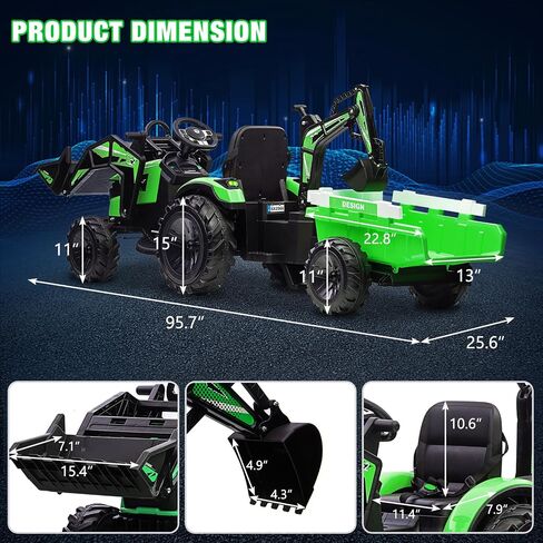 GAOMON 3 in 1 Kids Ride on Tractor, Excavator & Bulldozer, 24V Electric Vehicles w/Trailer, Shovel Bucket, Digger, Remote Control, EVA Tires, LED Lights, Kids Ride on Toys Car, Red in Saudi Arabia