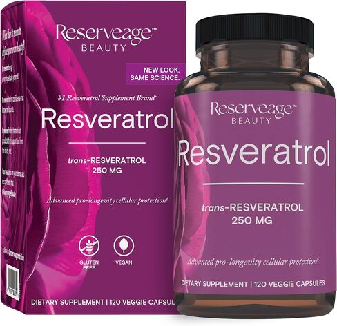 Reserveage Beauty, ريسفيراترول 250 ملغ، مكمل مضاد للأكسدة لصحة القلب والخلوية، يدعم الشيخوخة الصحية والجهاز المناعي، باليو، كيتو، 30 كبسولة in Kuwait
