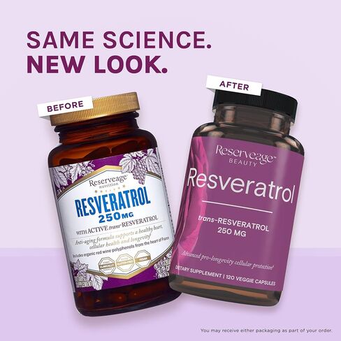 Reserveage Beauty, ريسفيراترول 250 ملغ، مكمل مضاد للأكسدة لصحة القلب والخلوية، يدعم الشيخوخة الصحية والجهاز المناعي، باليو، كيتو، 30 كبسولة in Kuwait