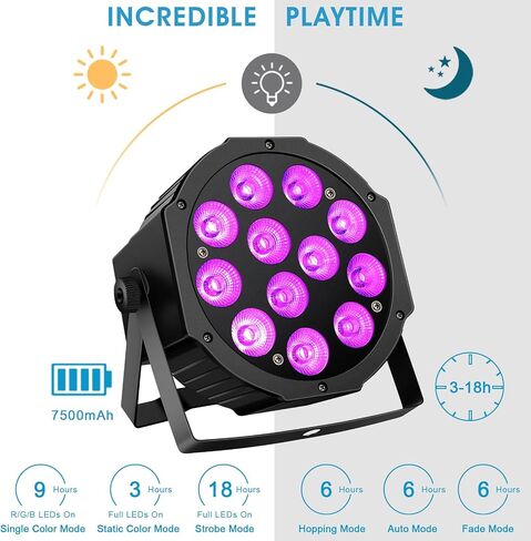 أضواء الاسمية التي تعمل بالبطارية 2 حزمة - 12 مصباح LED بقدرة 36 ​​واط RGBW DJ Par Light الصوت المنشط الرئيسي الرقيق عن بعد DMX للتحكم في الإضاءة للحدث وحفلات الزفاف وإضاءة المسرح والموسيقى والرقص المحمول in Kuwait