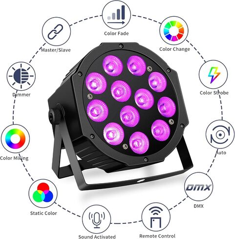أضواء الاسمية التي تعمل بالبطارية 2 حزمة - 12 مصباح LED بقدرة 36 ​​واط RGBW DJ Par Light الصوت المنشط الرئيسي الرقيق عن بعد DMX للتحكم في الإضاءة للحدث وحفلات الزفاف وإضاءة المسرح والموسيقى والرقص المحمول in Kuwait