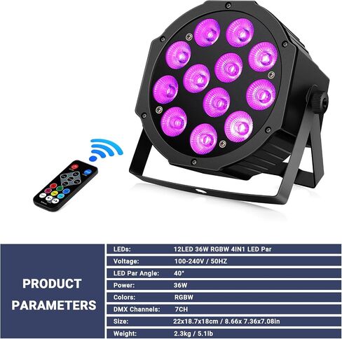أضواء الاسمية التي تعمل بالبطارية 2 حزمة - 12 مصباح LED بقدرة 36 ​​واط RGBW DJ Par Light الصوت المنشط الرئيسي الرقيق عن بعد DMX للتحكم في الإضاءة للحدث وحفلات الزفاف وإضاءة المسرح والموسيقى والرقص المحمول in Kuwait