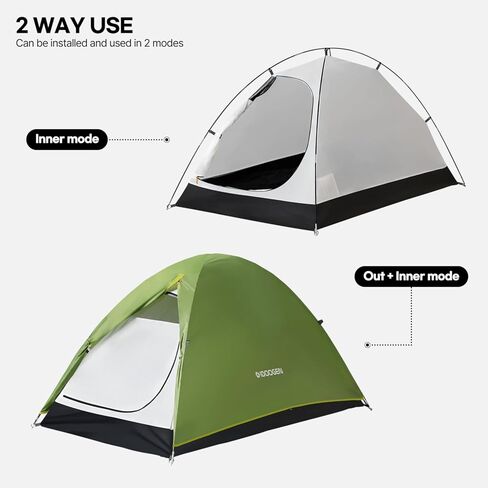 خيام للتخييم من شخص إلى شخصين، خيمة خفيفة الوزن تحمل على الظهر طبقة مزدوجة مقاومة للماء ببابين خيمة تخييم للتنزه في الهواء الطلق والتخييم وتسلق الجبال والسفر in Kuwait