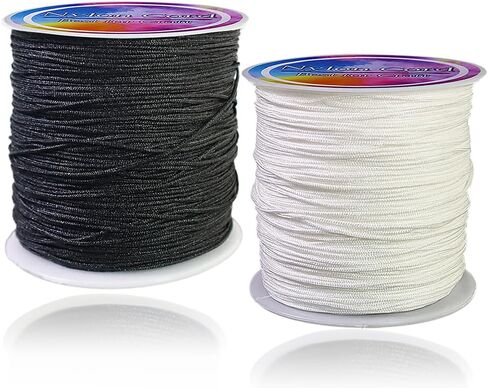 Ewparts سلسلة سوار لصنع السوار أسود + أبيض 2 لفة 1 مم 218 ياردة سلك نايلون أسود لحرف سوار الصداقة المكسيكية، الديكور، القلائد، مكرامية، صناعة المجوهرات 1 مم سلك خشخشة من الساتان in Kuwait