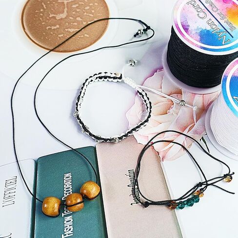 Ewparts سلسلة سوار لصنع السوار أسود + أبيض 2 لفة 1 مم 218 ياردة سلك نايلون أسود لحرف سوار الصداقة المكسيكية، الديكور، القلائد، مكرامية، صناعة المجوهرات 1 مم سلك خشخشة من الساتان in Kuwait