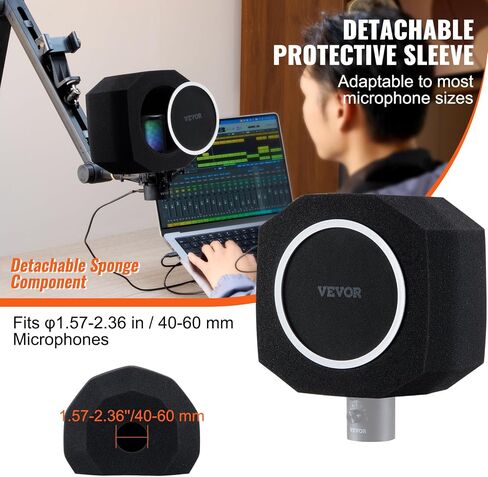 VEVOR Microphone Isolation Ball, High-Density Acoustic Foam, Windscreen Isolation Shield with Dual-Layered Pop Filter, for φ1.57 to 2.36 in Microphones Vocal Isolation Booth Noise Reflection Reduction in Saudi Arabia