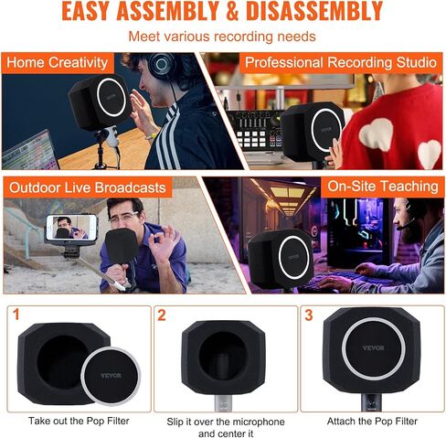 VEVOR Microphone Isolation Ball, High-Density Acoustic Foam, Windscreen Isolation Shield with Dual-Layered Pop Filter, for φ1.57 to 2.36 in Microphones Vocal Isolation Booth Noise Reflection Reduction in Saudi Arabia