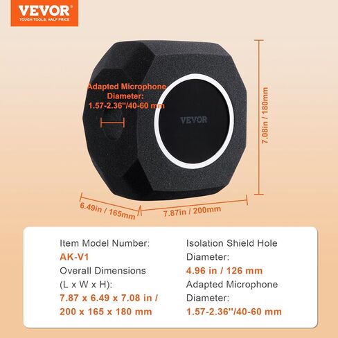 VEVOR Microphone Isolation Ball, High-Density Acoustic Foam, Windscreen Isolation Shield with Dual-Layered Pop Filter, for φ1.57 to 2.36 in Microphones Vocal Isolation Booth Noise Reflection Reduction in Saudi Arabia