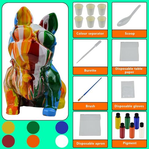 ديكور تمثال البلدغ الفرنسي، ميزة حصالة العملات المعدنية ذات الطلاء السائل DIY، مناسبة للمنزل والمكتب (6 سائل أسود، أبيض، ذهبي)... in Kuwait