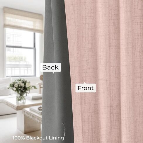 INOVADAY 100% Cream Blackout Curtains 84 Inch Length 2 Panels Set, Back Tab/Rod Pocket Linen Blackout Curtains for Bedroom Thermal Insulated Room Darkening Drapes Black Out Curtains, 52''W x 84''L in Kuwait