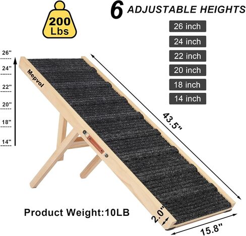 Dog Ramp,Stable Wooden Pet Ramp for All Small and Older Animals,43.5" Long Ramps with 8 Steps,Adjustable from 14" to 26", Folding Pet Ramps Great for High Bed Couch and Cars,(250Lbs Capacity) in Saudi Arabia