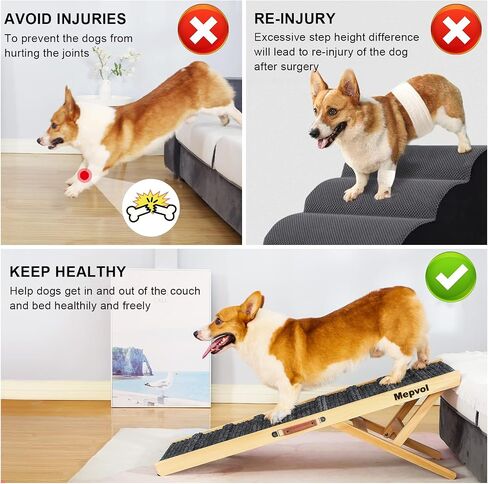 Dog Ramp,Stable Wooden Pet Ramp for All Small and Older Animals,43.5" Long Ramps with 8 Steps,Adjustable from 14" to 26", Folding Pet Ramps Great for High Bed Couch and Cars,(250Lbs Capacity) in Saudi Arabia