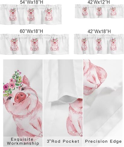 Litter Star Window Valance Rod Pocket Panel for Kitchen Bedroom Windows Farm Cute Pig Valances Short Curtain Bathroom Treatment Drapes Idyllic Pink Flower White in Kuwait