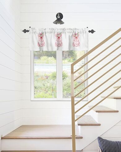 Litter Star Window Valance Rod Pocket Panel for Kitchen Bedroom Windows Farm Cute Pig Valances Short Curtain Bathroom Treatment Drapes Idyllic Pink Flower White in Kuwait