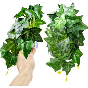 Woyrise Reptile Plants, Terrarium Hanging Plants Vines for Reptile Tank, Amphibian Habitat Leaves Decorations with Suction Cup for Bearded Dragon Lizard Snake Gecko Frog Hermit Crab - 2 Pack Red Ivy