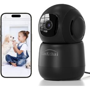 Linkthai Indoor Security Camera,2.4GHz Pet Dog Camera with Phone App, 2K Baby Monitor Camera with Auto Tacking Motion Detection, Cloud & SD Card Storage3 with Night Vision