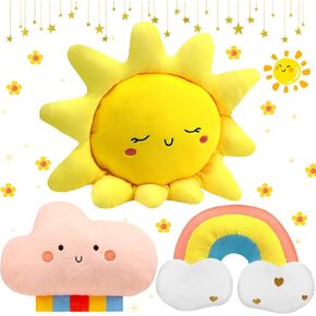 Queekay Cloud Rainbow Sun Moon Star Shaped Pillow 3 Pcs Nursery Stuffed Throw Pillows Kids Cute Cushion Children Soft Plush Pillow for Baby Room Reading Nook Decorations Gift(Cute Style)