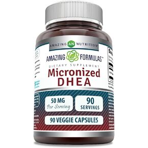 Amazing Formulas Micronized DHEA 50mg Per Serving 180 Veggie Capsules Supplement | Non-GMO | Gluten Free | Made in USA | Suitable for Vegetarians