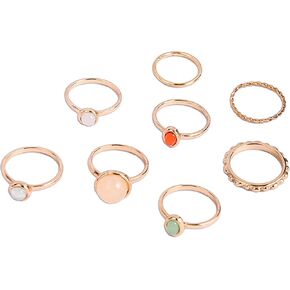 HUASAI 5Pcs Gold Bow Rings Sets for Women Trendy Ribbon Heart Rings Pearl Ring Silver Stackable Rings Adjustable Open Knuckle Midi Rings Christmas Gifts for Teen Girls