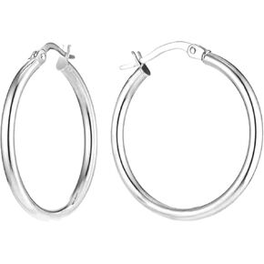 Charmsy 925 Sterling Silver Hoop Earrings Lightweight Italian 2.5mm Diamond-Cut Round Classic Hoops Earring for Women 15/20/25/30/35/40mm