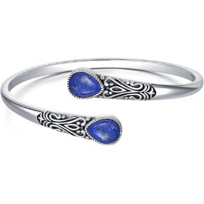 925 Sterling Silver Genuine Turquoise/Lapis Lazuli Bracelet for Women Men Handmade Adjustable Boho Navajo Style Bangle Cuff Gemstone Jewelry Gift