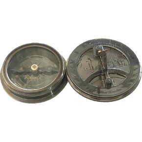 Brass Sundial Compass - Solid Brass Sun Dial Beautiful Nautical Sundial Compass (2.5-Inch)