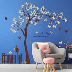Flower Bird Butterfly Wall Sticker Kids Animal Wall Decal Fawn Fox Snail Mural Removable Peel and Stick DIY Wall Art Decor for Boys Girls Bedroom Kid's Room Living Room playroom Nursery