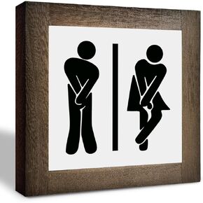 Restroom Wood Plaque Sign, Box Wood Plaques Desk Décor 5.9×5.9×0.7inch, Bathroom Décor Sign, Framed Wood Sign Plaque, Restroom Décor, Wood Shelf Art Décor, Small Signs for Home Decor Shelf