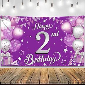 KatchOn, Blue Happy 2nd Birthday Banner - Xtralarge, 72x44 Inch | 2nd Happy Birthday Banner | Blue and Silver 2nd Birthday Backdrop for 2nd Birthday Party Decorations, Blue 2 birthday decorations