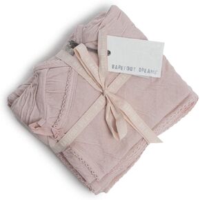Barefoot Dreams Bundle Infant 4-Piece Set with Swaddle Blanket, Hat, Long-Sleeve Shirt, Pants, 100% Cotton Blue Sky