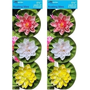 Mixed Floating Lilies, Plastic Floating Lily, 5 ½" Diameter, Pond/Aquarium Decorations (Pack of 2)