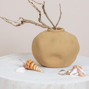 Creative Co-Op Pinched Organic Shape Terracotta, Matte Black Vase
