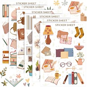 Whaline 30 Sheet Reading Book Journal Scrapbook Sticker Decals Memories Decorative Stickers Junk Journals Set for Family Album Scrapbook Embellishment Art Project (Reading Theme)