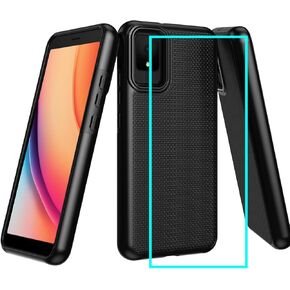 for TCL K11 Case with Screen Protector,TCL K11 Phone Case Dual Layer Non-Slip Textured Soft Silicone Bumper,Military Grade Shockproof Drop Protection Cover for TCL K11 T432W Black