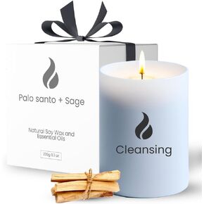 Naturix Scented Candles for Home - Sage & Palo Santo Candle - Non-Toxic Candle - 50 H Long Lasting - Soy Candles with Essential Oils - Sage Candles for Cleansing House Negative Energy, Gift Box, 8.3oz