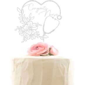 Congrats Nurse Cake Topper - Glitter Nursing BSN RN Graduation Cake Decor - Class of 2024 Medical School Graduate Party Decorations Rose Gold