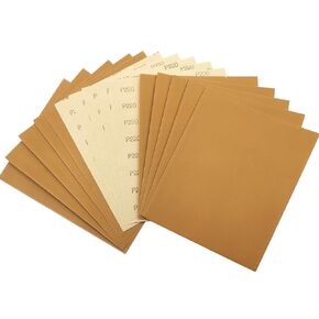 LYFJXX 9 x 11 Inch Gold Sandpaper, with Hook & Loop Backing 220 Grit Sand Paper for Wood Woodworking Automotive, Palm Sanders 15pcs