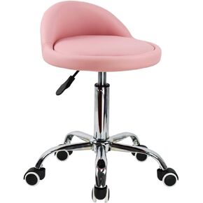 KKTONER PU Leather Round Rolling Stool with Back Rest Height Adjustable Swivel Drafting Work SPA Task Chair with Wheels Black