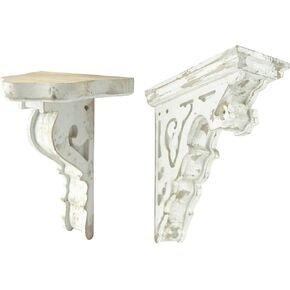BIG FORTUNE Corbels for Shelves Wood Corbels Decorative Shelf Brackets Wooden Vintage Shelf Farmhouse Decor White Wood Wall Bracket Floating Wall Shelf Set of 2 Different Designs