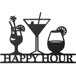 Funrous Happy Hour Sign Bar Signs Wall Decor Art Metal Bar Decorations Vintage Hot Drinks Sign Decorative Drink Bar Sign Plaques for Bar Open Pub Decor (Colorful,Happy Hour)