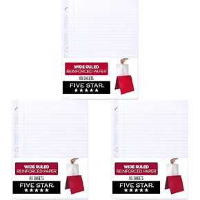 Five Star Loose Leaf Paper + Study App, Notebook Paper, Graph Ruled Paper, 8-1/2" x 11", 80 Sheets, Reinforced Filler Paper, Fights Ink Bleed (170122)