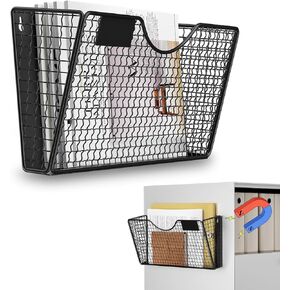 MFTEK Magnetic File Holder, 2 Pockets Wall File Folders No Drilling Magnetic Paper Holder Document Mail Organizer Hanging Magazine Basket, Storage Rack for File Cabinets Office Classroom